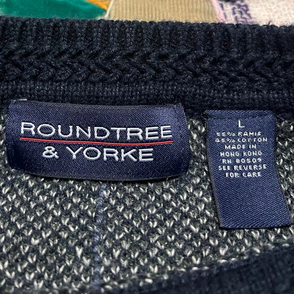 Roundtree and Yorke Navy/Green Plaided Sweater Large - Picture 3 of 6